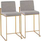 Fuji High Back 26" Counter Stool in Grey Fabric & Gold Steel (Set of 2)